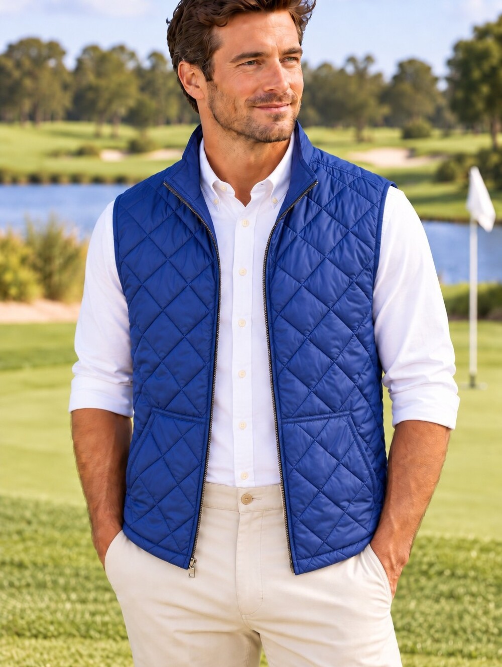 Peter Millar's Bedford Vest Mens (M) Quilted Navy Blue Zip-Front